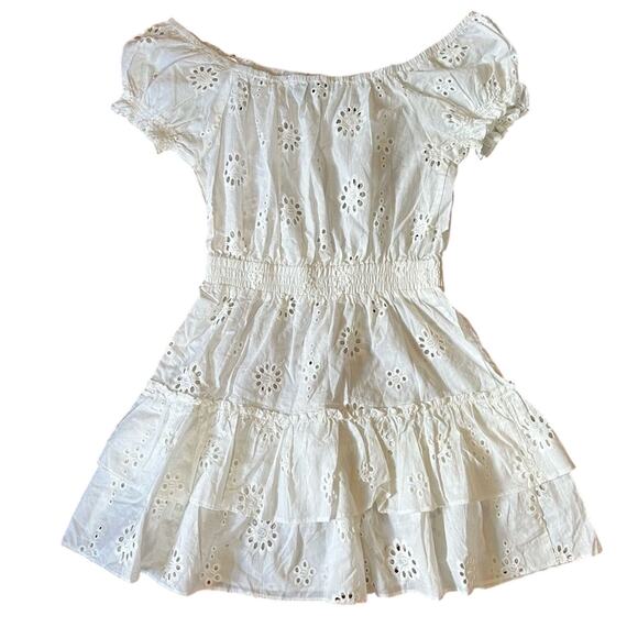 NWT Aqua Swim Ivory White Cotton Eyelet Floral Peasant Off The Shoulder Dress S - Picture 6 of 7